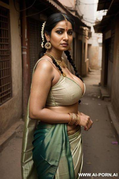 Indian woman, busty, gigantic boobs, huge tits, sexy sari top, street alley - ai-porn.ai - India on pornintellect.com