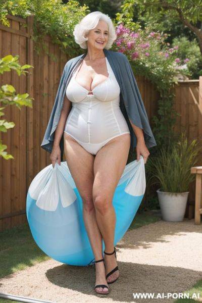 Curvy granny sunbag in the backyard - ai-porn.ai on pornintellect.com