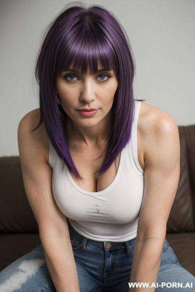 White tank top, jeans, long hair - ai-porn.ai on pornintellect.com