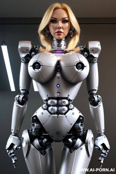 Blonde robot, (fully robotic body, huge robotic tits, fit body, shapely arms, shapely legs:1.3) - ai-porn.ai on pornintellect.com