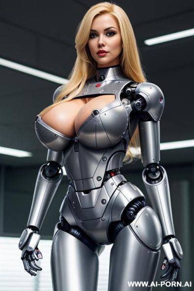 Blonde robot, (fully robotic body, huge robotic tits, fit body, shapely arms, shapely legs:1.1) - ai-porn.ai on pornintellect.com