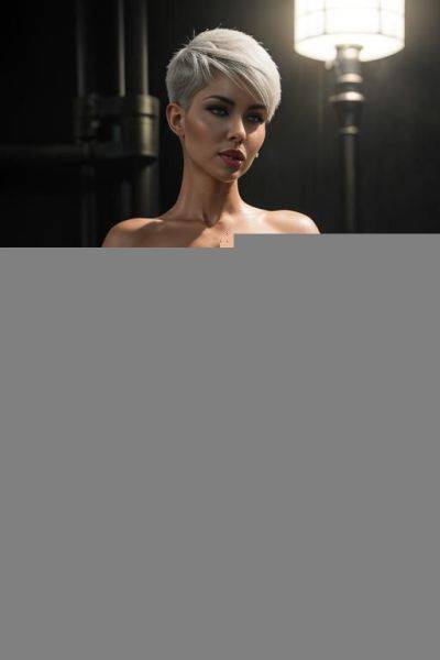Tall busty , read head short pixie hair with shaved sides, gorgeous face, thick lips, massive boobs, , seductive, full body picture, standing up, - ai-porn.ai on pornintellect.com
