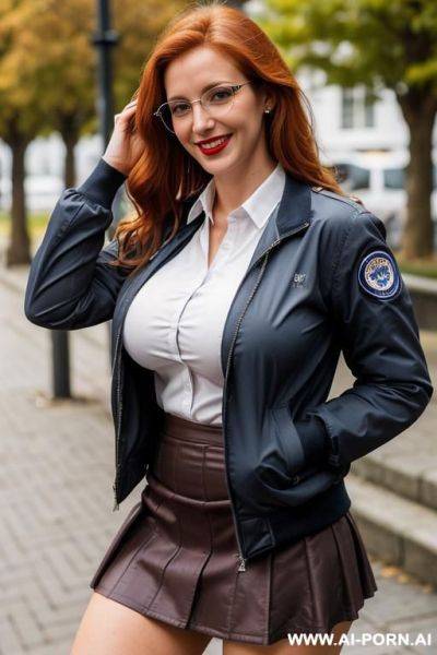Red lipstick. massive tits. huge ass. tight white shirt. slutty. - ai-porn.ai on pornintellect.com