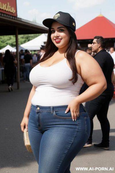Backds baseball hat, rotund figure, huge hourglass wide body, mexican, masterpiece supermodel, huge nose, chicana, chola, hot, pear shaped, wide hips, huge thighs - ai-porn.ai - Mexico on pornintellect.com