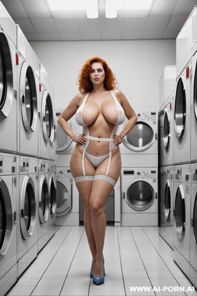 Standing sexy tall curvy elderly lady with massive huge natural boobs, xxl round giant tits, fully naked body view, shaved pussy, sexy face, smal hip with stocking - ai-porn.ai on pornintellect.com