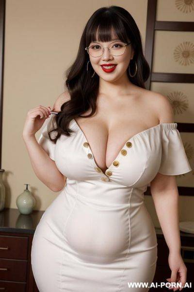 ((very rotund body)) ((huge)) glasses (ahegao) (flowing hair) (((extremely beautiful))) (((full lips))) (button nose) (submissive) (hoop earrings) (((hourglass figure))) (model) (((eye contact))) - ai-porn.ai on pornintellect.com