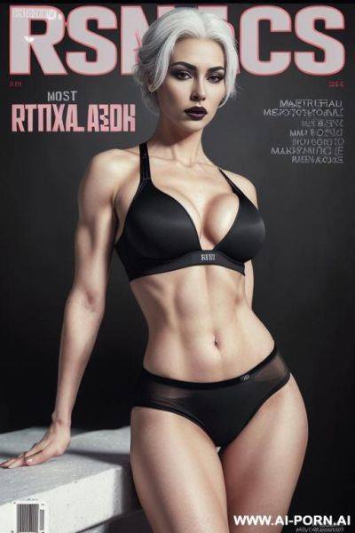 (((very beautiful face, gorgeous body, athletic build, toned body, strong legs and arms, juicy thighs, curvy figure, natural big breasts))) ((white hair, hairstyle chignon, black lipstick, black - ai-porn.ai on pornintellect.com