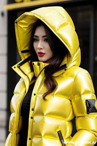 Shiny puffer jacket yellow cum - ai-porn.ai on pornintellect.com