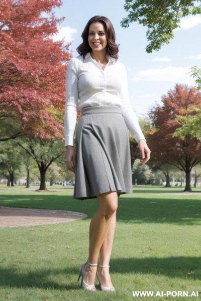 Suburban mom in gray skirt fucking in park happy - ai-porn.ai on pornintellect.com