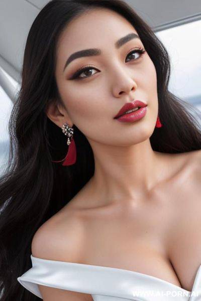 (ahegao) (flowing hair) (((extremely beautiful))) (((full lips))) (button nose) (submissive) (hoop earrings) (((hourglass figure))) (model) (((eye contact))) - ai-porn.ai on pornintellect.com