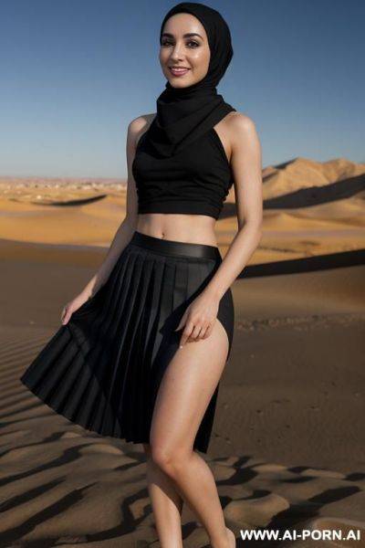 Wearing hijab ((cheerleader)) ((black pleated skirt)) ((topless)) ((nude)) - ai-porn.ai on pornintellect.com