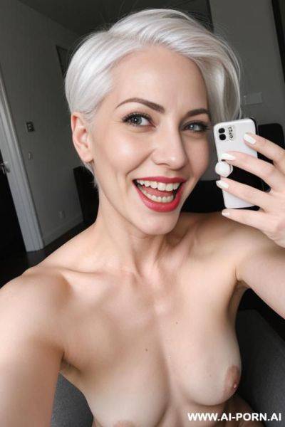 Girl laughing taking a selfie with cock next to her face - ai-porn.ai on pornintellect.com