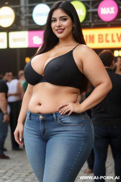 Mexican, supermodel, very rotund, huge body, hourglass figure, big nose, ethnic, ultra wide hips, extremely thicc, big thighs, eyeliner, high rise jeans - ai-porn.ai - Mexico on pornintellect.com