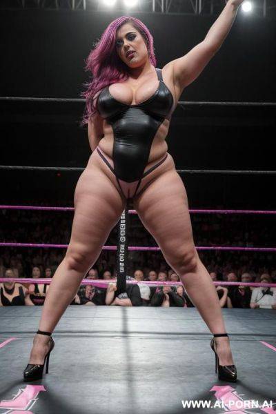 Extremely sexy british babe, fully nude, massive firm breasts, hour glass figure, emo slut, (keep face), full body view, full frontal, in professional wrestling ring, - ai-porn.ai - Britain on pornintellect.com