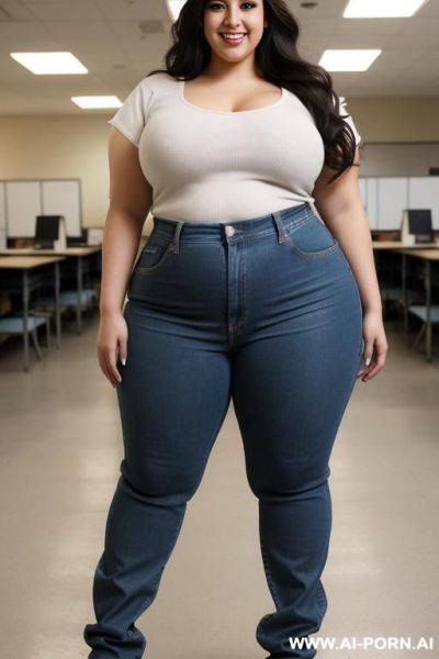 Mexican, supermodel, chola, chicana, extremely wide hips, very nerdy, big nose, long hair, high rise jeans, laboratory, extra thicc - ai-porn.ai - Mexico on pornintellect.com