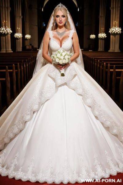 Woman, cumshot face, crystal necklace , ear rings, crystal crown, oily skin, heels, bride gown. - ai-porn.ai on pornintellect.com