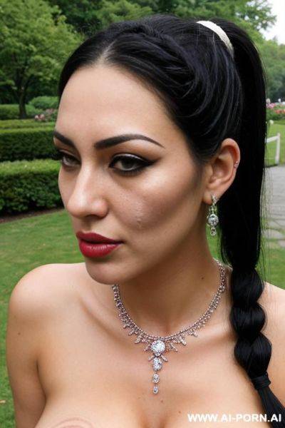 Pretty woman, kissing, cumshot face, crystal necklace , ear rings, crystal crown, oily skin, heels, bukkake, anal sex, pregnant. - ai-porn.ai on pornintellect.com