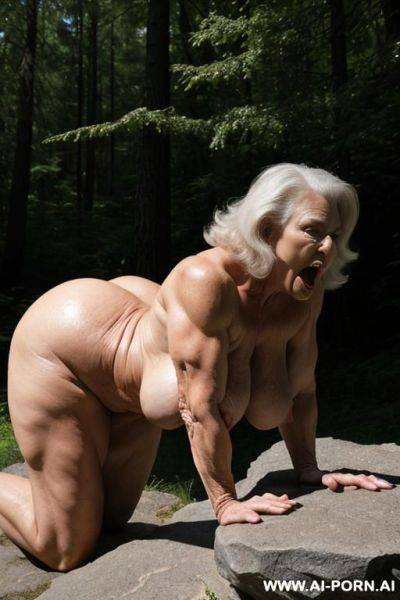 Night, huge male monster (monster from the space) (muscular body monster) (surprisingly impressive) ((looks terrible)), monster have huge penis, monster penetration granny from behind (monster fucking - ai-porn.ai on pornintellect.com