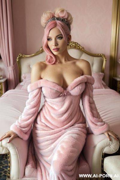 (housewife), (((rich))), ((pink fur trim nighttime loungewear)) - ai-porn.ai on pornintellect.com