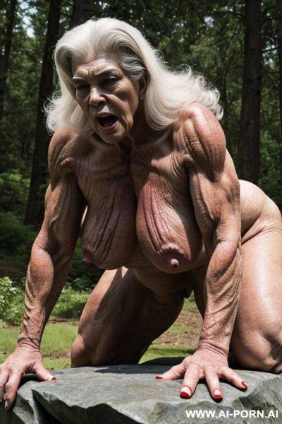 Night, dark, a lot of stars in the sky, beautiful grandma and monster on the image, huge male monster (realistic monster from the space) (muscular body monster) (surprisingly impressive) ((looks - ai-porn.ai on pornintellect.com