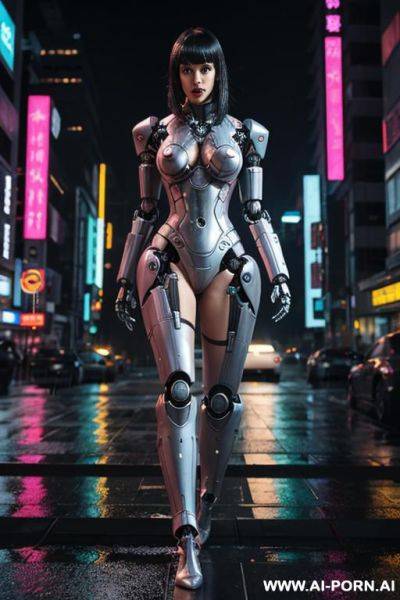 Robot, pretty face, cyberpunk city, (rain), (wet), ((nude)) - ai-porn.ai on pornintellect.com