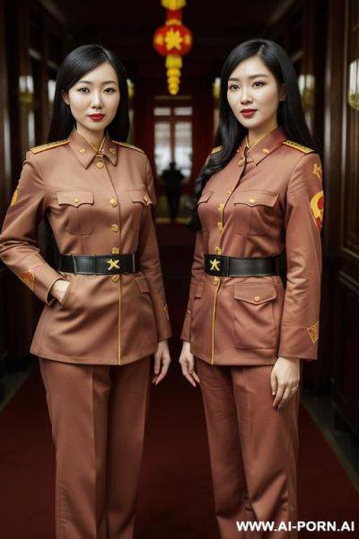 Line of women standing side-by-side, looking at camera - ai-porn.ai on pornintellect.com