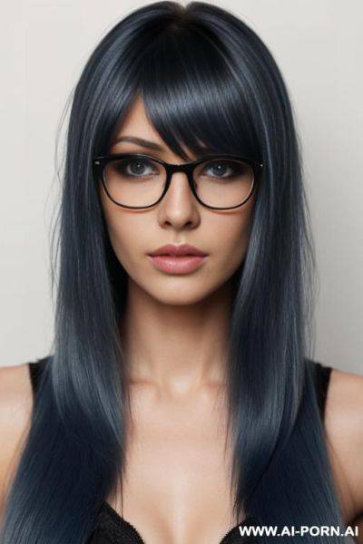 Blonde hai blue eyes glasses long hair, bangs, emo look - ai-porn.ai on pornintellect.com