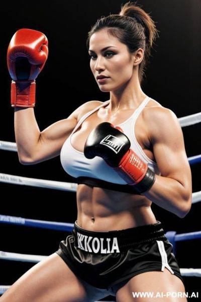 Athletic female kickboxer with large round breasts - ai-porn.ai on pornintellect.com