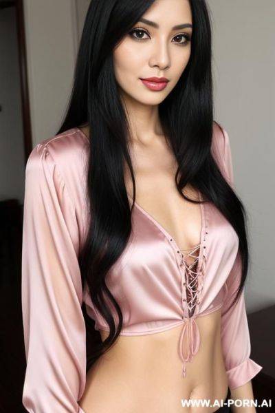 Woman long hair blouse pink selfie photo - ai-porn.ai on pornintellect.com