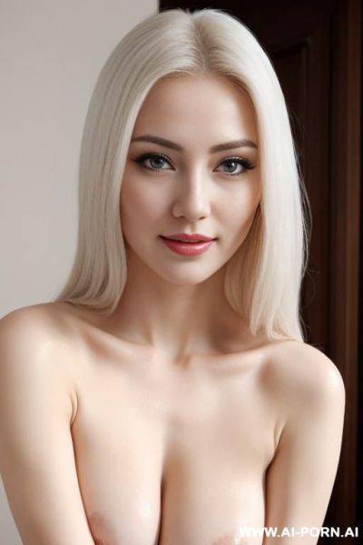 Very beautiful woman, realistic, very beautiful sexy face, milky-white skin, nude sexy body, perfect boobs, slight smile, makeup, eye contact, kneelling, totally naked, showing very beautiful perfect pussy. - ai-porn.ai on pornintellect.com