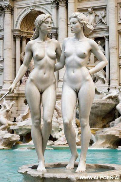 Sculpture of a naked woman. wull body wiew. trevi fountain in the background. - ai-porn.ai on pornintellect.com