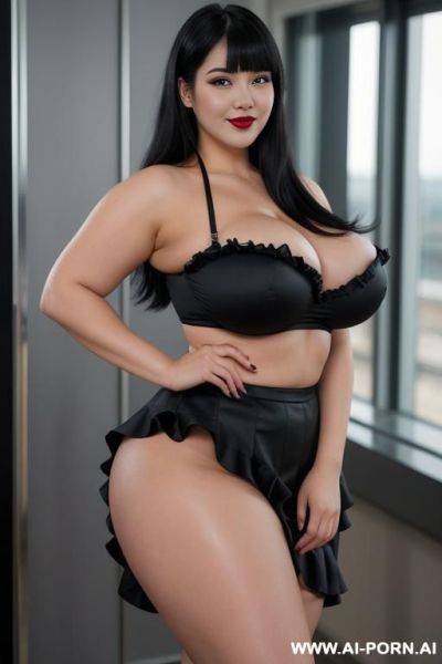 (perverted, seducing smile), (massive thighs), (wide hips), (massive ass), (massive tits), (violet eyes), (black lips) - ai-porn.ai on pornintellect.com