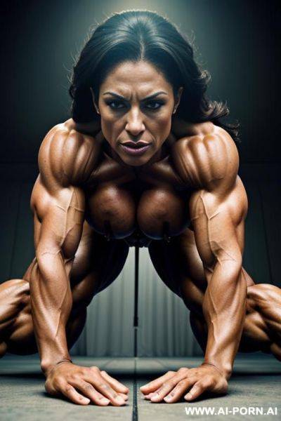 Massiv female bodybuilder with watermelon sized tits creaming in mens mouths while flexing bulging biceps and thighs - ai-porn.ai on pornintellect.com