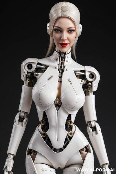 Realistic beautiful cyborg robot woman doll completely made of white latex skin long legs with skate - ai-porn.ai on pornintellect.com
