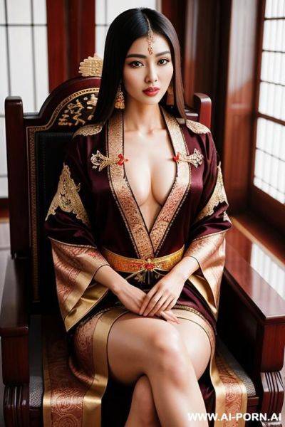 Empress of china, full empress robe, sitting on throne in big palace, her iq is ultra-high, very smart, amused - ai-porn.ai on pornintellect.com