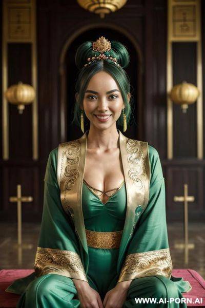Empress of china, full empress robe, sitting on golden throne in big palace, her iq is ultra-high, very smart, amused - ai-porn.ai on pornintellect.com