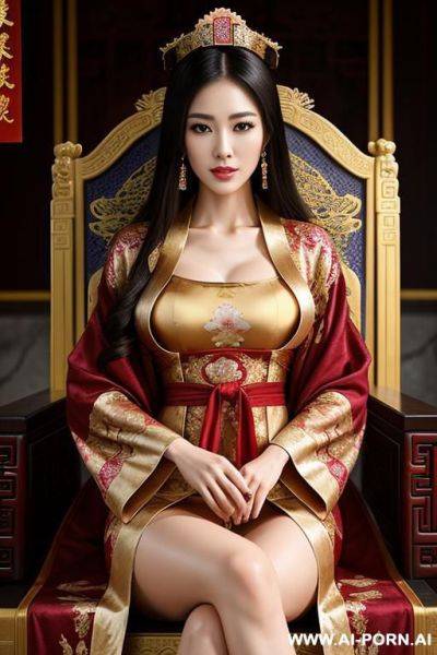 Empress of china, full empress robe, sitting on throne in big palace - ai-porn.ai on pornintellect.com