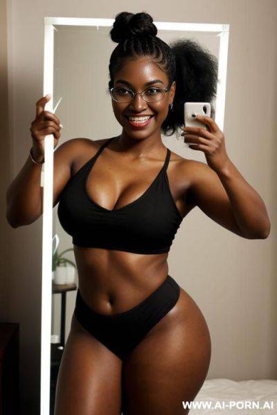 Black woman, supermodel, big nose, braided hair, hair in bun, nerdy, scientist - ai-porn.ai on pornintellect.com