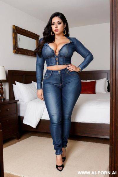 Mexican, woman outfit, supermodel, wide hips, high rise jeans - ai-porn.ai - Mexico on pornintellect.com