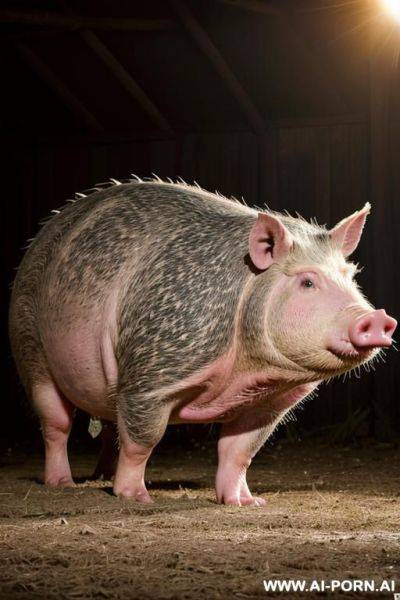 Zoophilia (mating with animals), hog farm, woman is on all fours pose , woman mating (hard fucks) with a hog, hog fucks woman in normal animal position (fucks from behind) (hog fucks like - ai-porn.ai on pornintellect.com