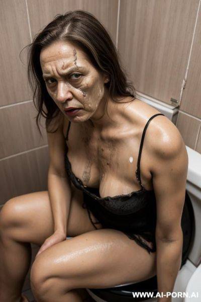 Woman sitting on the toilet. pooping woman having severe diarrhea. - ai-porn.ai on pornintellect.com