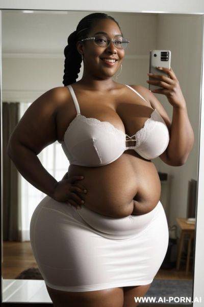 Black woman, supermodel, big nose, braided hair, hair in bun, nerdy, scientist, pear shaped, extra large bbw, huge hips - ai-porn.ai on pornintellect.com