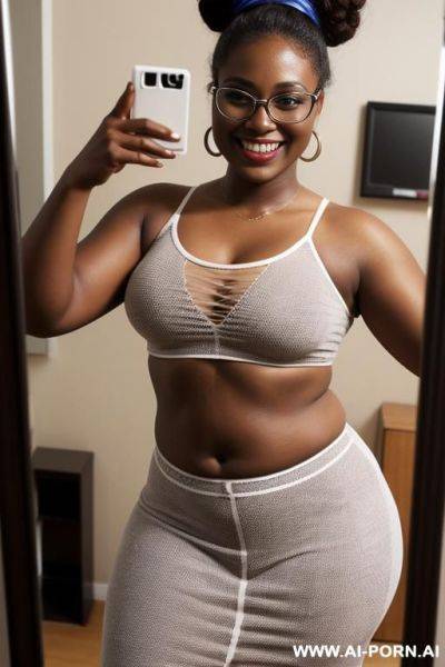 Black woman, supermodel, big nose, blonde hair, hair in bun, nerdy, scientist - ai-porn.ai on pornintellect.com