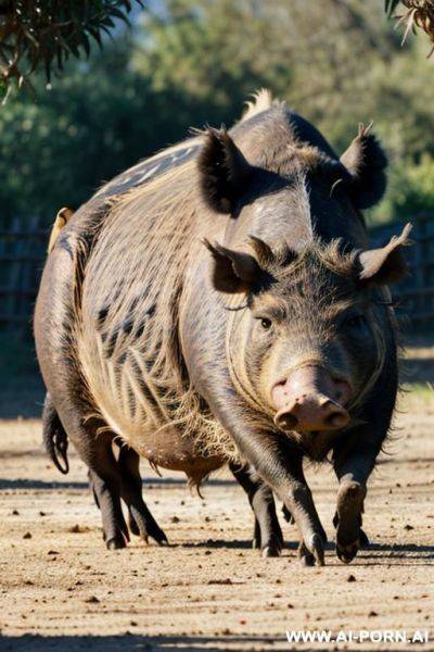 Zoophilia (mating with animals), milf is on all fours pose (((milf have zoosex with boar))), woman mating (hard fucks) with a boar, boar fucks milf in normal animal position (boar fucks with - ai-porn.ai on pornintellect.com