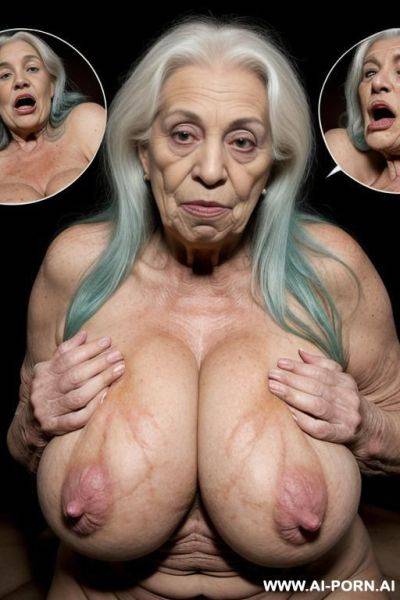 Fantastic cosmic male monsters and granny (really amateur grandma) (no makeup at all) extremely huge hanging tits (boobs hang down to the navel) (boobs are huge like areally gigantic cow udder!), - ai-porn.ai on pornintellect.com