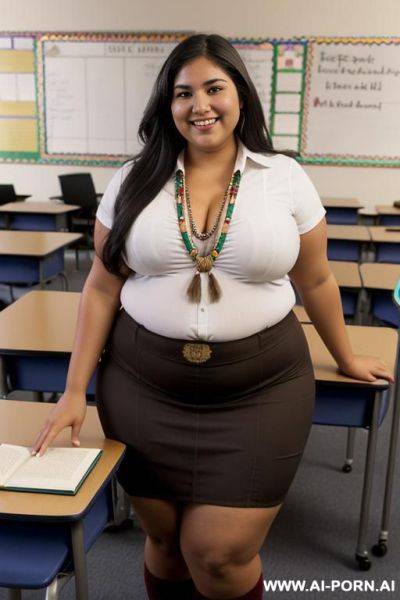 Mexican, nerd, huge nose, dark skin, holding books, extremely fat hourglass figure - ai-porn.ai - Mexico on pornintellect.com
