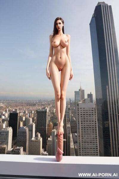 Full body view of a tall, slender giantess who is taller than a city. (((she is growing a penis from her clitoris))) - ai-porn.ai on pornintellect.com