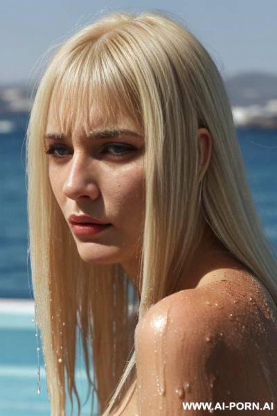Blonde woman, 2. wet face and hair. in priman. sad. tears. fear. - ai-porn.ai on pornintellect.com