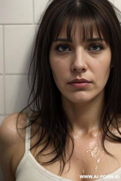 Woman, . wet face and hair. in jail. sad. tears. fear. - ai-porn.ai on pornintellect.com