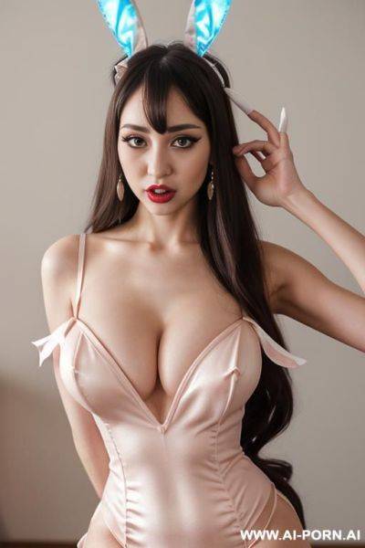 Cosplay, raised eyebrows (((raised eyebrows))) (ahegao) (((gorgeous model))) (((full lips))) (hoop earrings) (((hourglass figure))) (((long flowing hair))) ((very pretty face)) - ai-porn.ai on pornintellect.com
